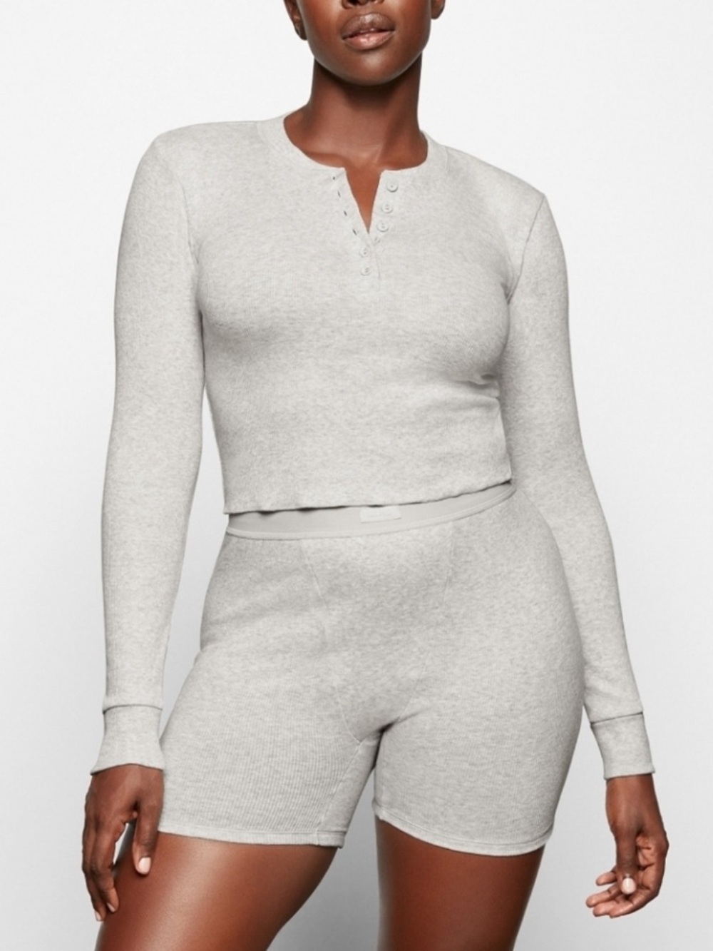 SKIMS Long Sleeve Crop Henley grey Size Large